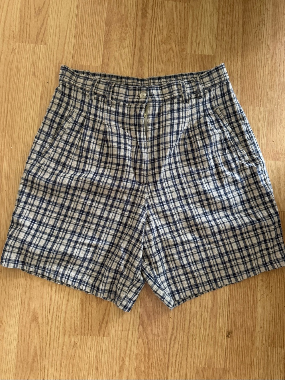 VTG 90s Basic Editions Linen Cotton Plaid Shorts High Waist 10